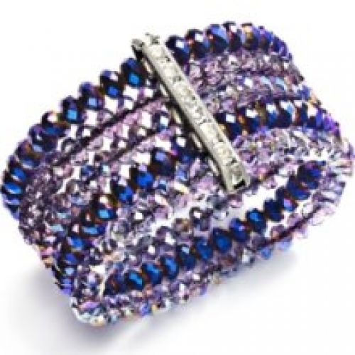 c.A.K.e. By Ali Khan Bracelet, Five Row Purple Glass Beaded Stretch Bracelet